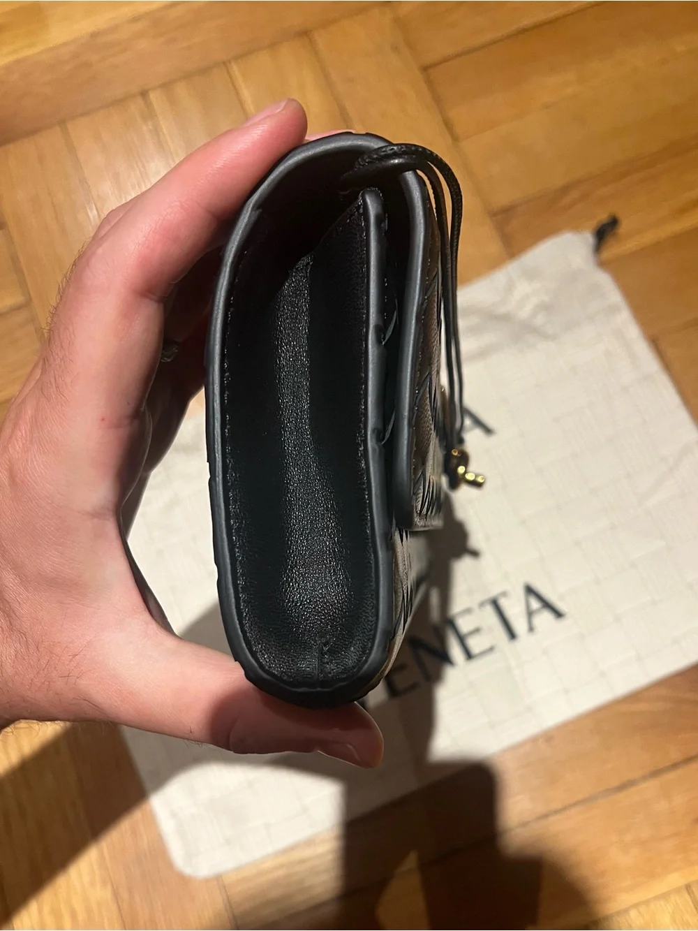 Bottega Veneta Intrecciato Andiamo Top Handle Clutch Black Brand New